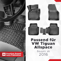 3D Auto Fussmatten Set passend für VW Tiguan Allspace Baujahr ab 2016 thumbnail