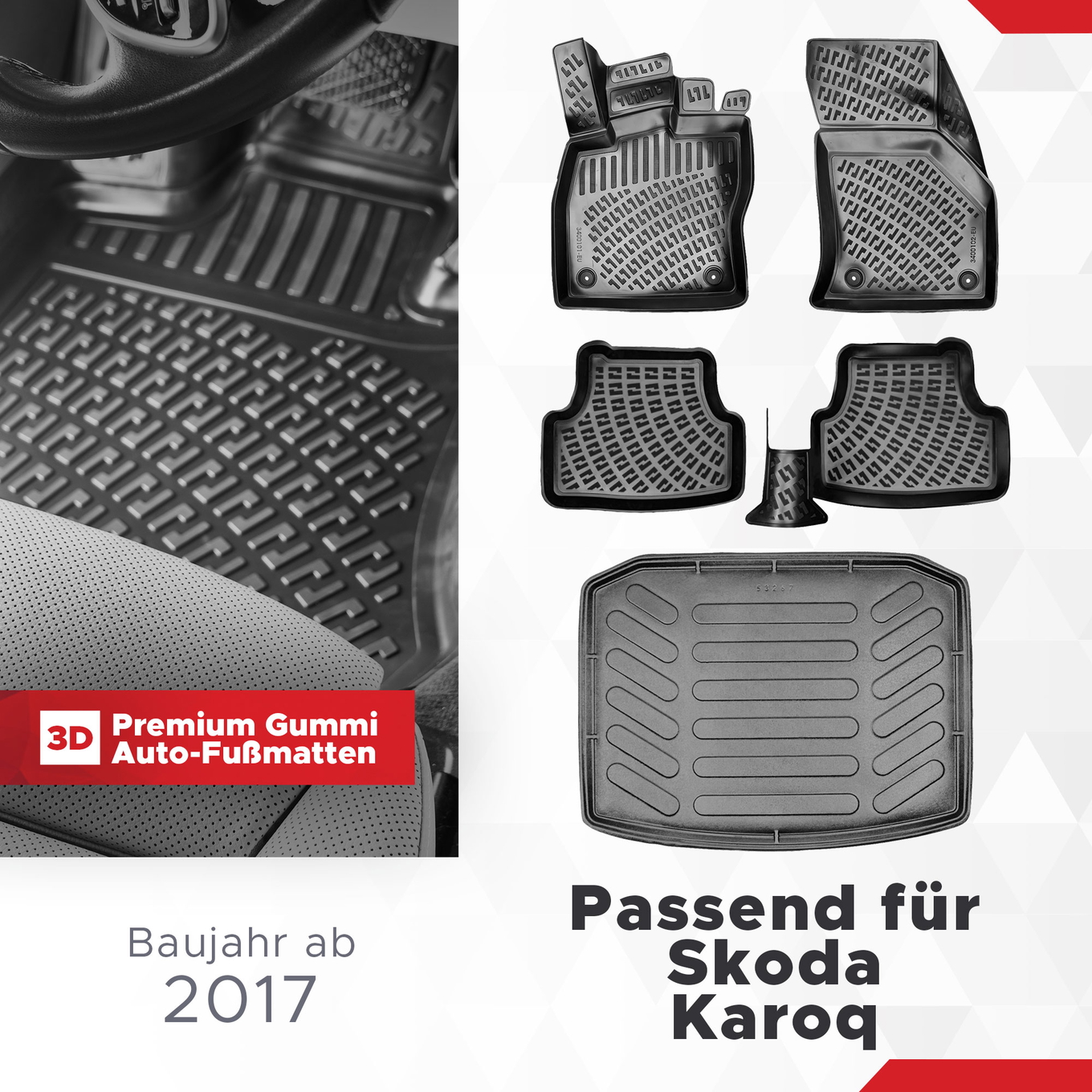 3D Auto Gummimatten & Kofferraumwanne Set für Skoda Karoq Baujahr ab 2017