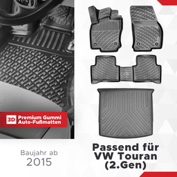 3D Auto Gummimatten & Kofferraumwanne Set für VW Touran (2.Gen) Baujahr ab 2015 thumbnail