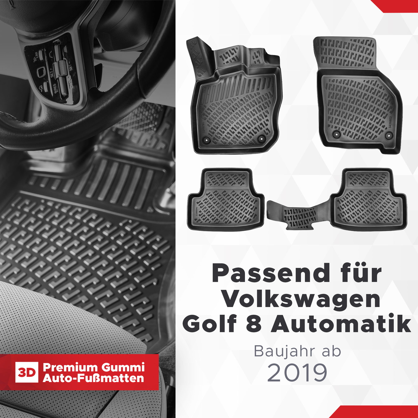 3D Fußmatten passend für Volkswagen Golf 8 Automatik ab 2019 1