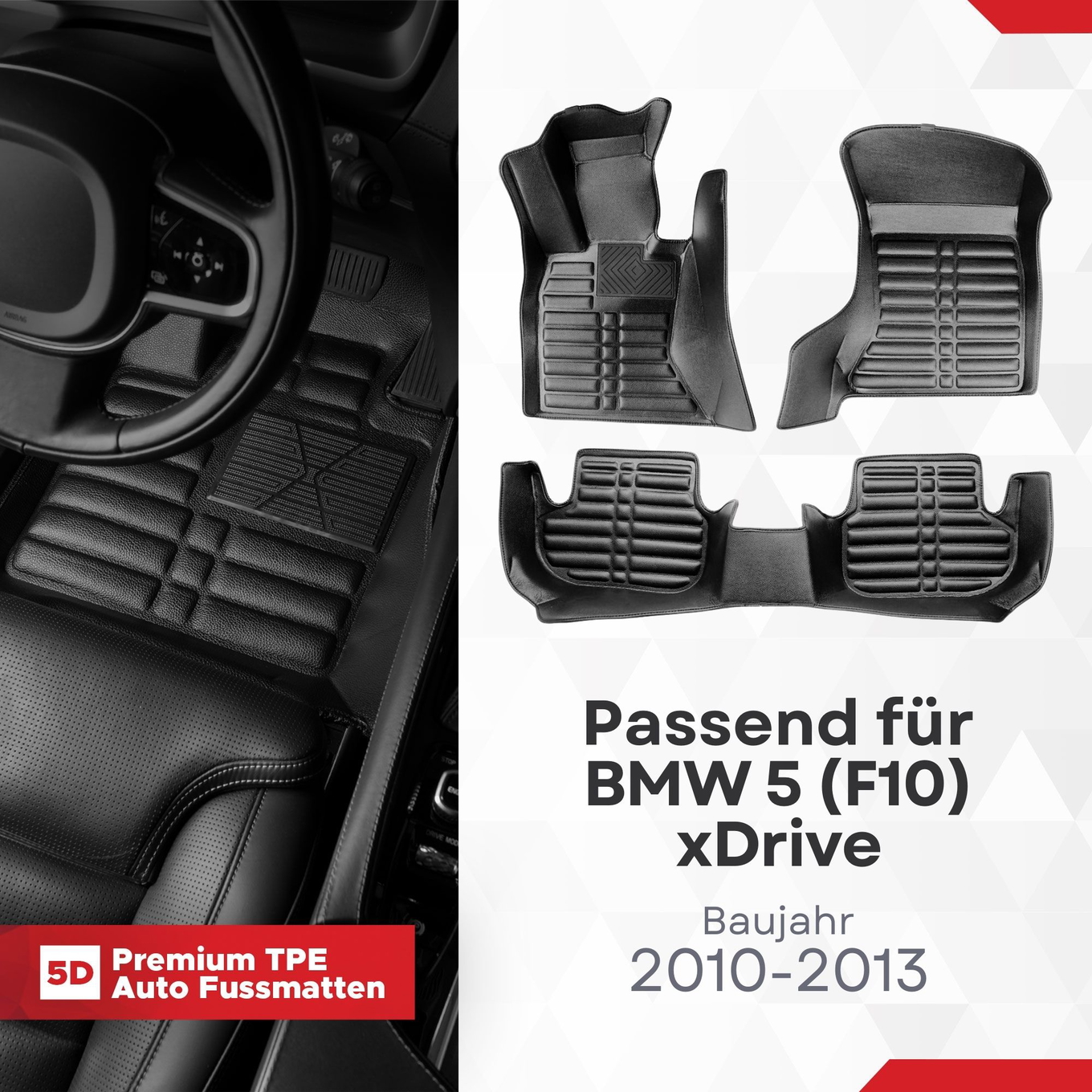 5D Premium Auto Fussmatten TPE Set passend für BMW 5 (F10) xDrive Baujahr 2010-2013 1