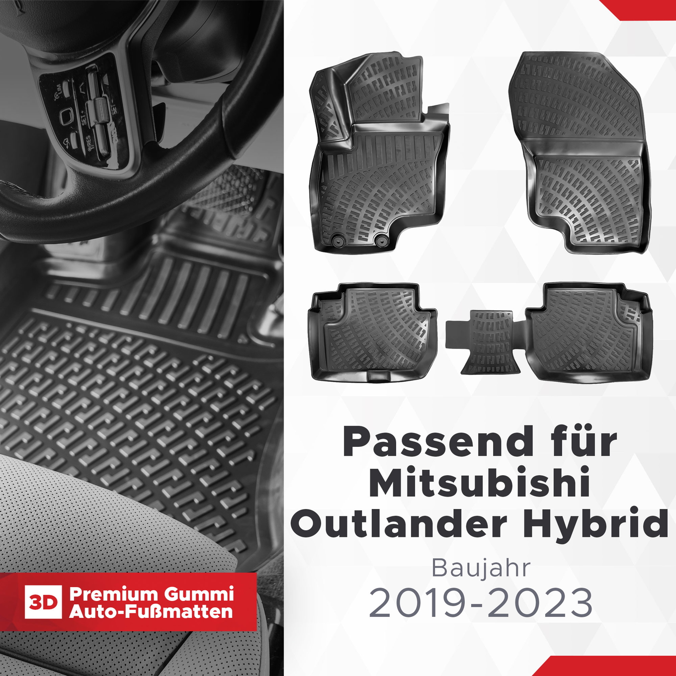 3D Auto Fussmatten Set passend für Mitsubishi Outlander Hybrid Baujahr 2019-2023 1
