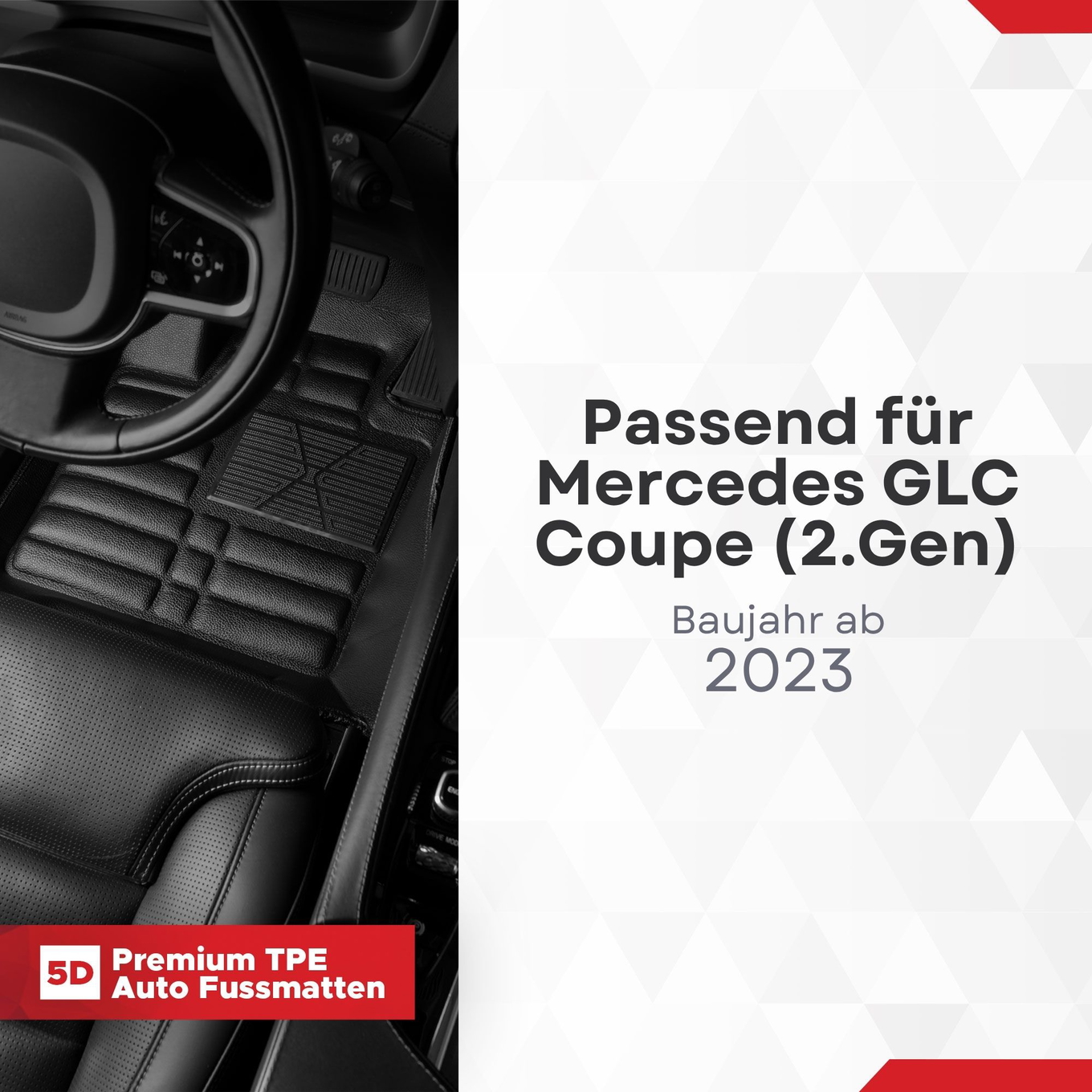 5D Premium Auto Fussmatten TPE Set passend für Mercedes GLC Coupe (2.Gen) Baujahr ab 2023 1