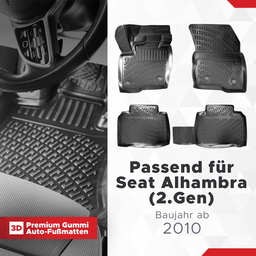 3D Auto Fussmatten Set passend für Seat Alhambra (2.Gen) Baujahr ab 2010 thumbnail