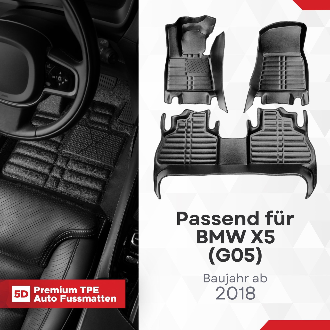 5D Premium Auto Fussmatten TPE Set passend für BMW X5 (G05) Baujahr ab 2018 1