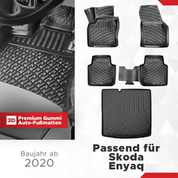 3D Auto Gummimatten & Kofferraumwanne Set für Skoda ENYAQ Baujahr ab 2020 thumbnail