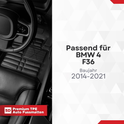 5D Premium Auto Fussmatten TPE Set passend für BMW 4 F36 Baujahr 2014-2021 thumbnail