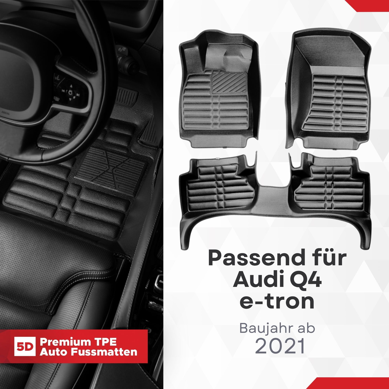 5D Premium Auto Fussmatten TPE Set passend für Audi Q4 e-tron Baujahr ab 2021 1