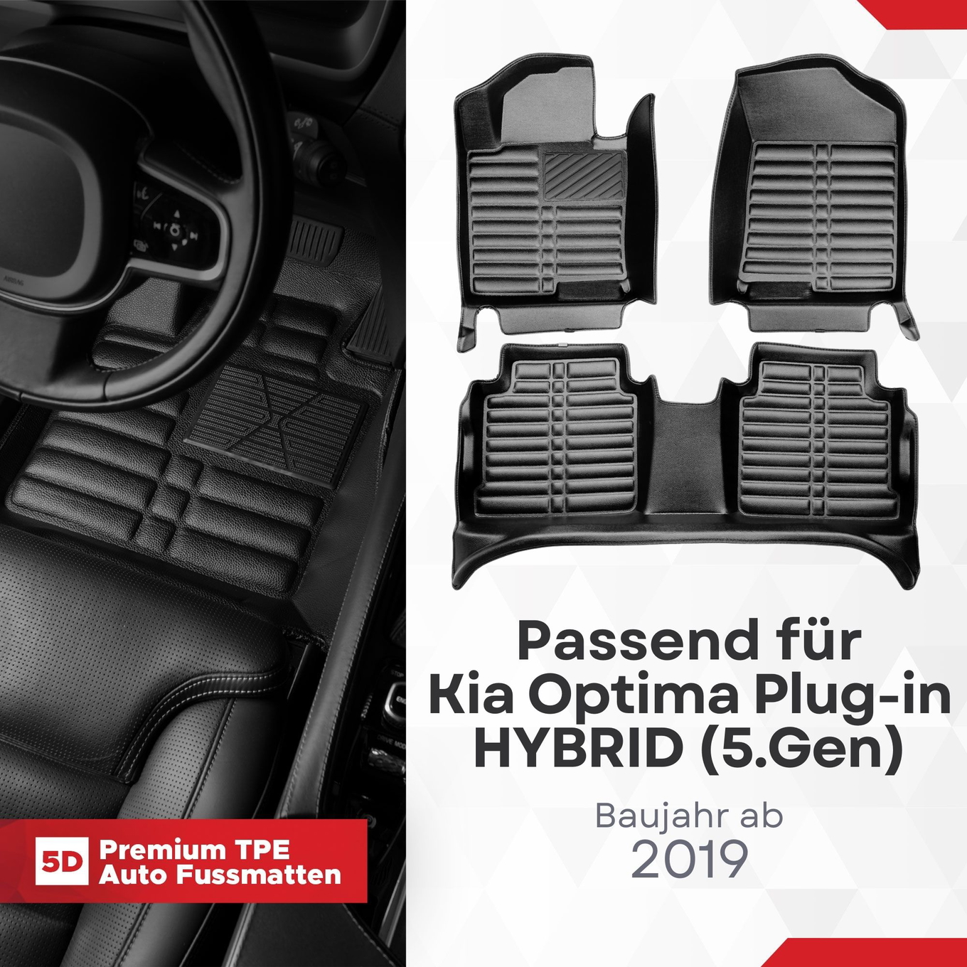 5D Premium Auto Fussmatten TPE Set passend für Kia Optima Plug-in HYBRID (5.Gen) Baujahr ab 2019 1