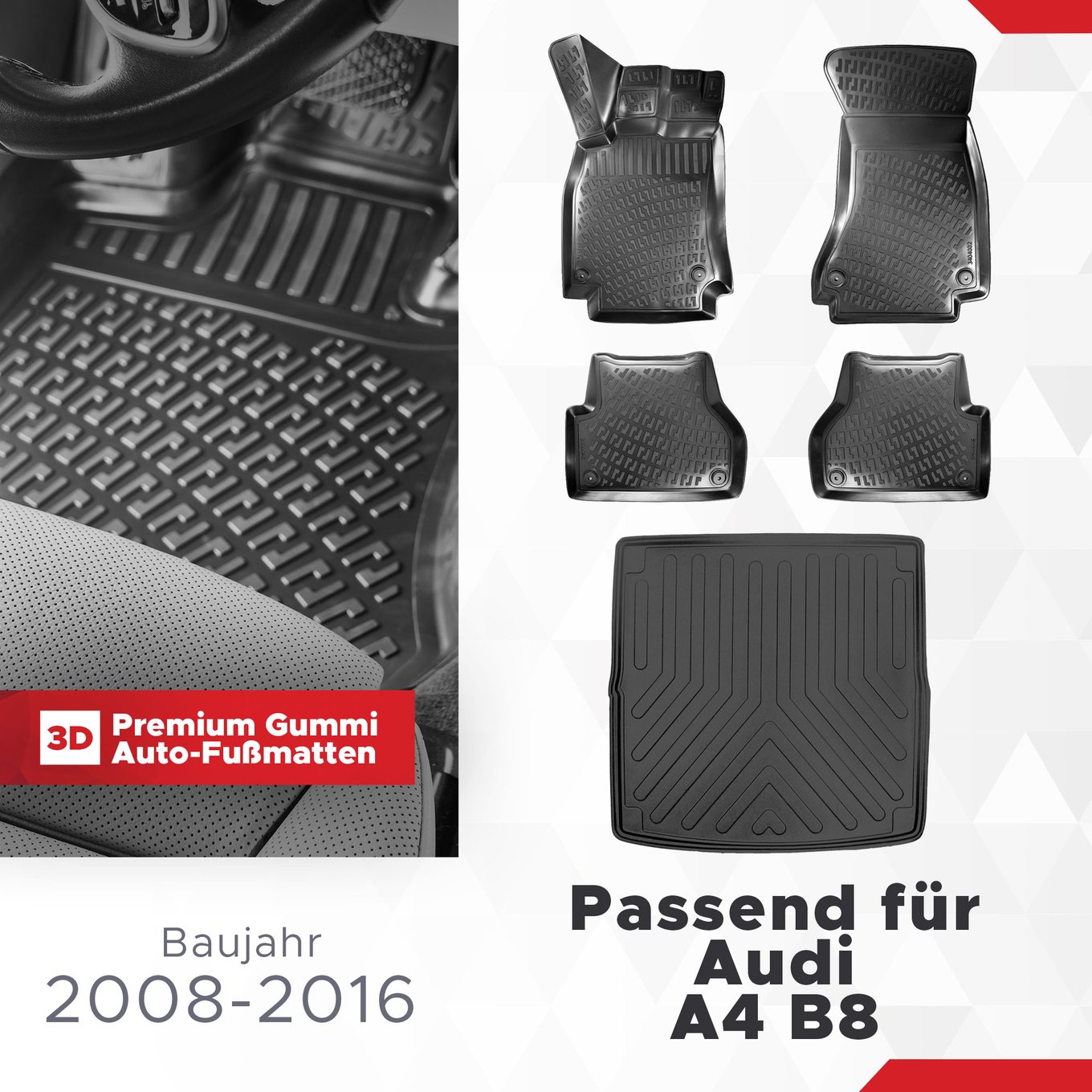 3D Auto Gummimatten & Kofferraumwanne Set für Audi A4 B8 2008-2016