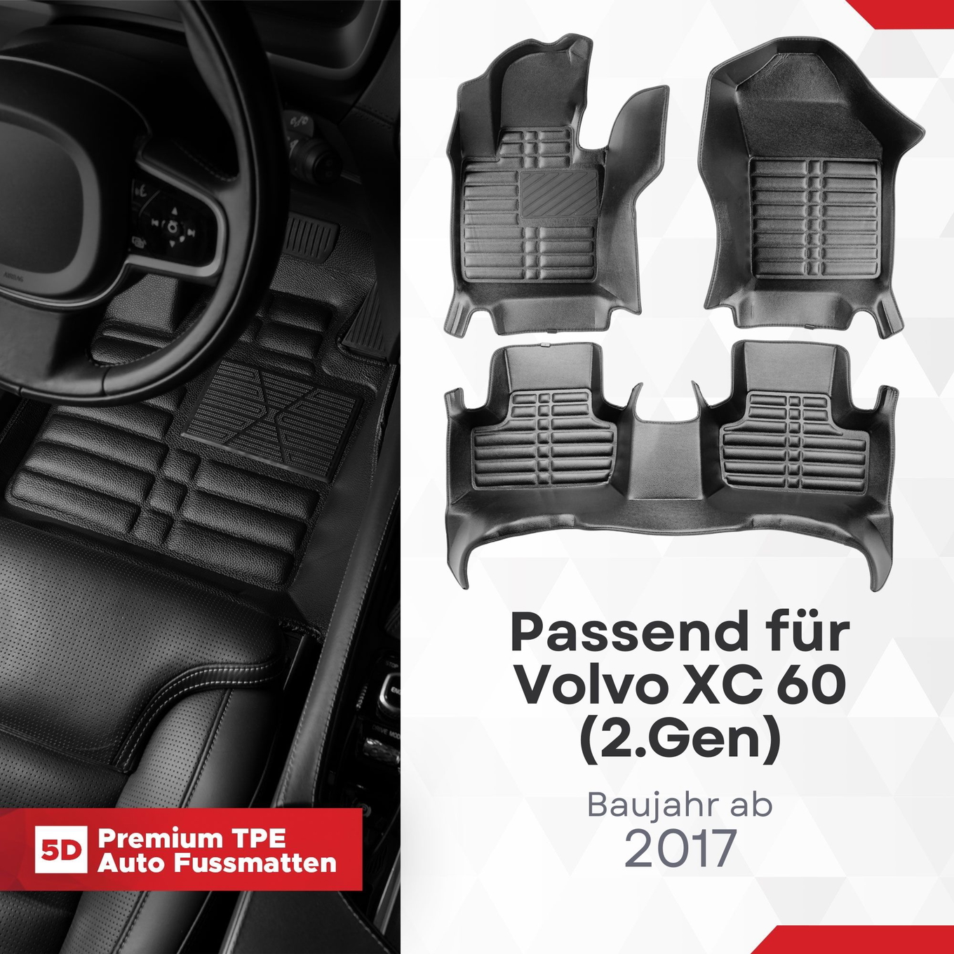 5D Premium Auto Fussmatten TPE Set passend für Volvo XC 60 (2.Gen) Baujahr ab 2017 1