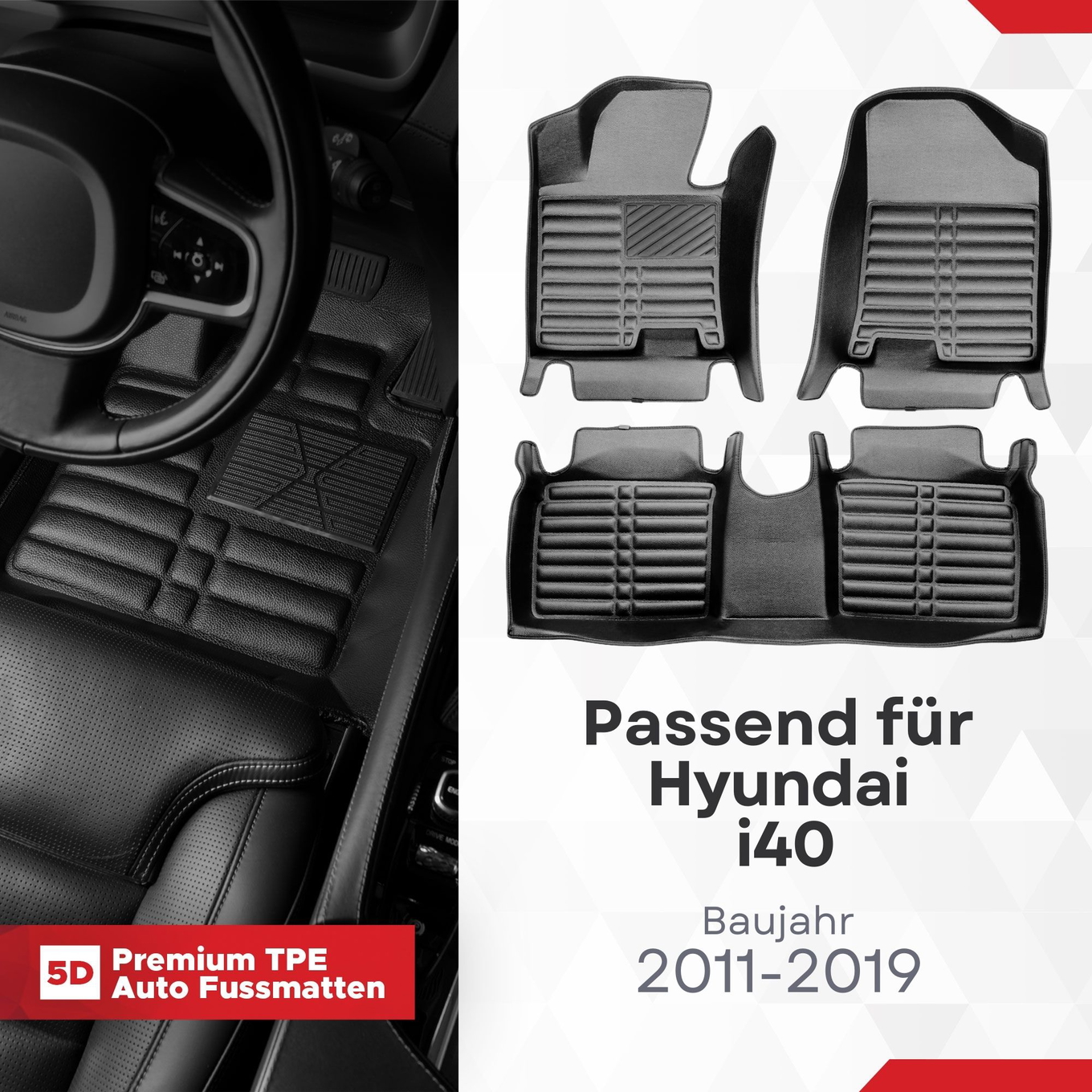 5D Premium Auto Fussmatten TPE Set passend für Hyundai i40 Baujahr 2011-2019 1