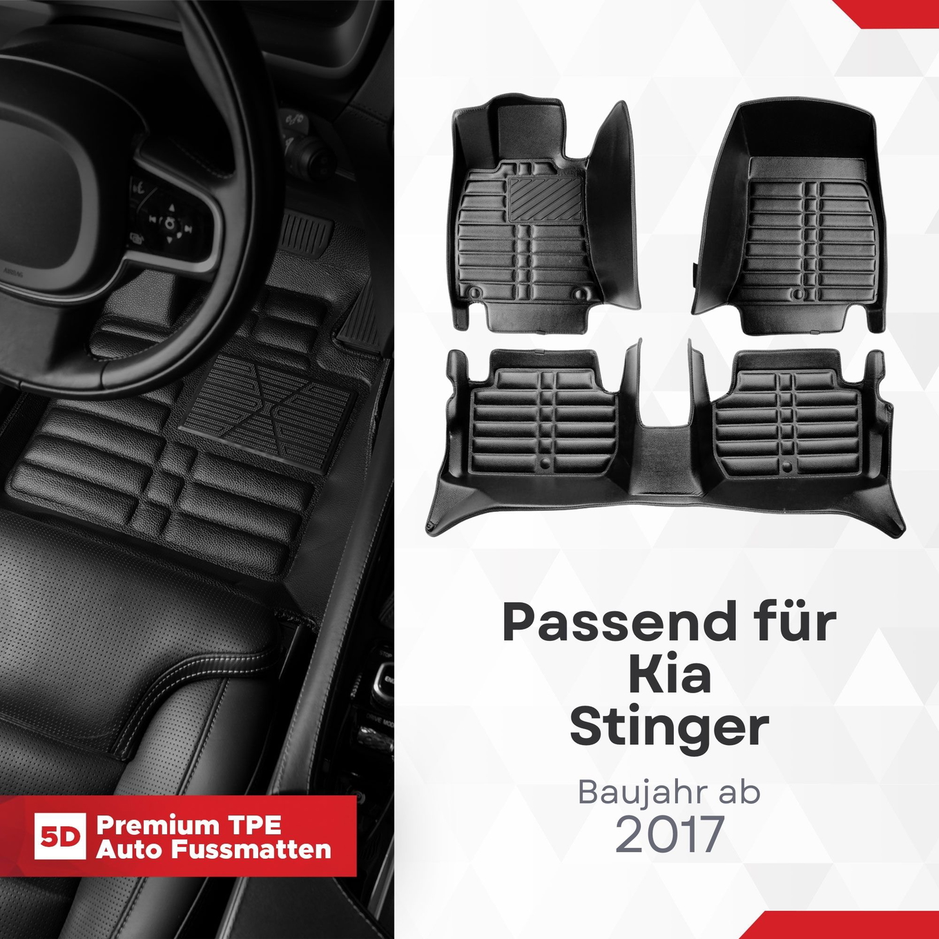 5D Premium Auto Fussmatten TPE Set passend für Kia Stinger Baujahr ab 2017 1