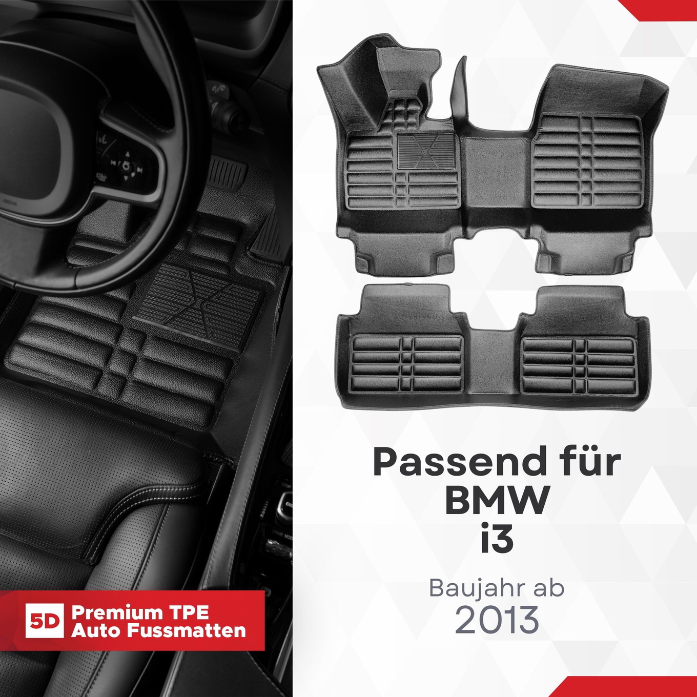 5D Premium Auto Fussmatten TPE Set passend für BMW i3 Baujahr ab 2013 1