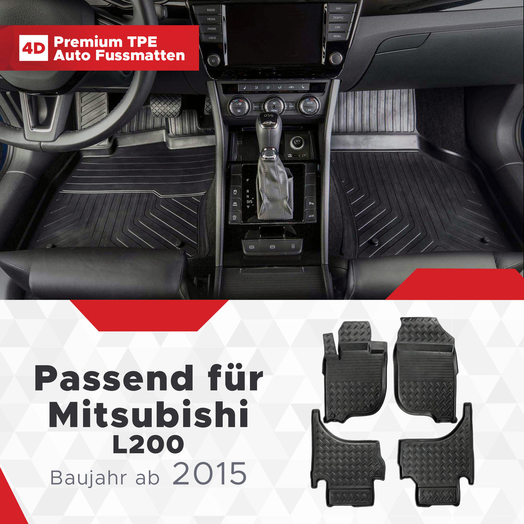 3D Premium Gummi Auto Fussmatten Set Passend für Mitsubishi L200 Baujahr ab 2015 1