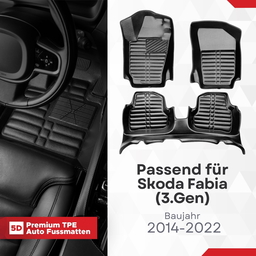 5D Premium Auto Fussmatten TPE Set passend für Skoda Fabia (3.Gen) Baujahr 2014-2022 thumbnail