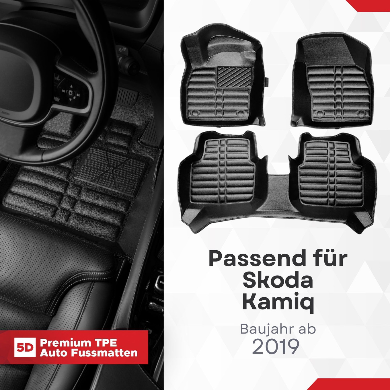 5D Premium Auto Fussmatten TPE Set passend für Skoda Kamiq Baujahr ab 2019 1