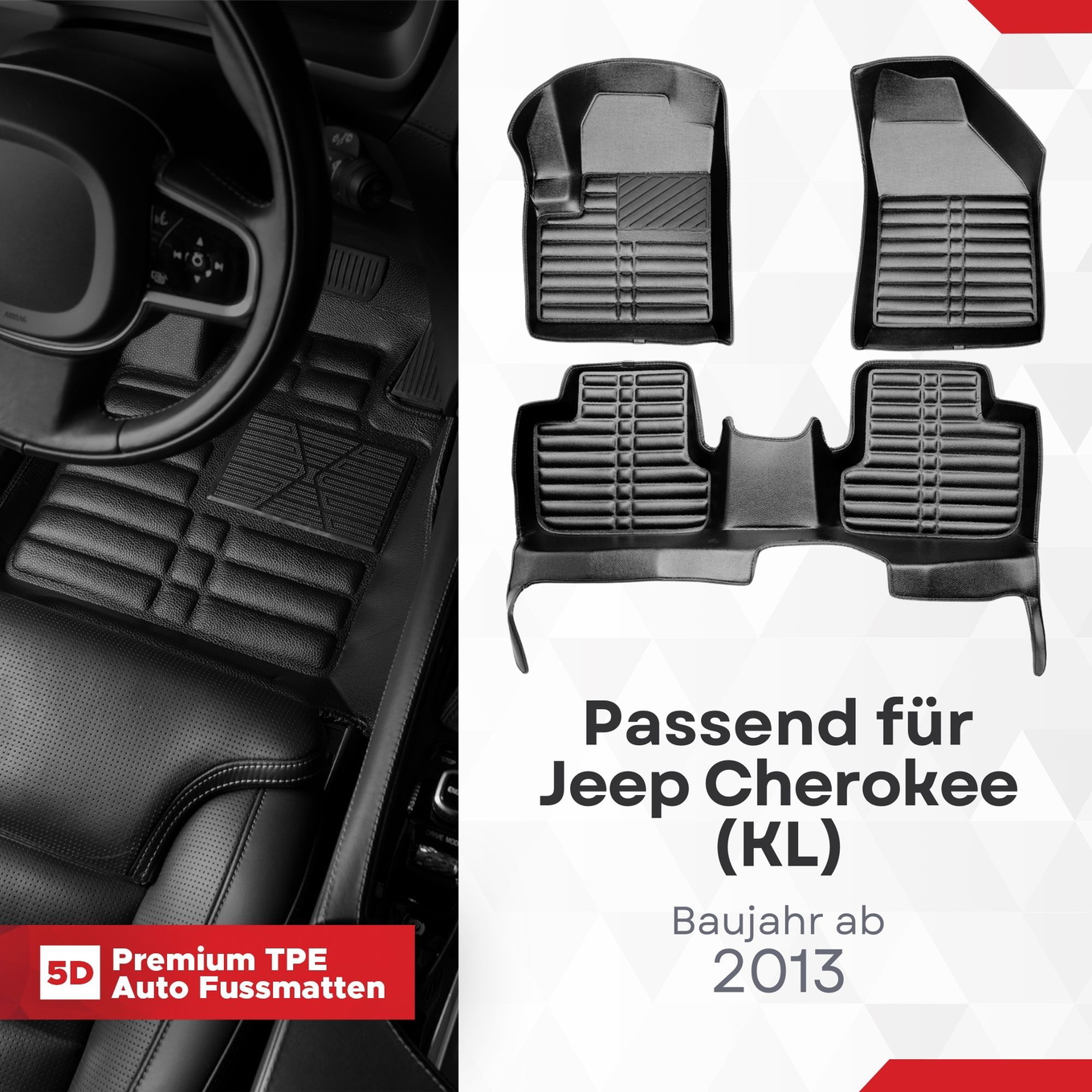 5D Premium Auto Fussmatten TPE Set passend für Jeep Cherokee (KL) Baujahr ab 2013 1