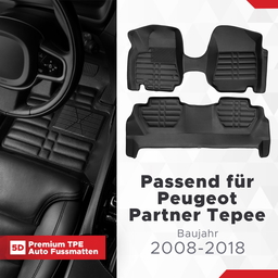5D Premium Auto Fussmatten TPE Set passend für Peugeot Partner Tepee Baujahr 2008-2018 thumbnail