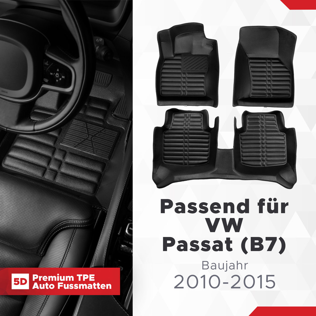 5D Premium Auto Fussmatten TPE Set passend für VW Passat (B7) Baujahr 2010-2015 1