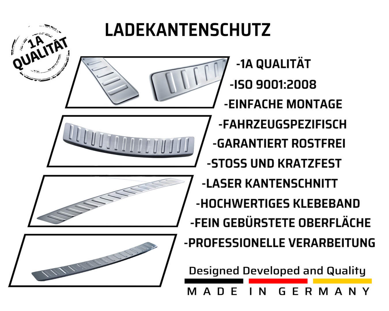 Ladekantenschutz aus Edelstahl Chrom mit Abkantung Passend für Toyota Prius (3.Gen) Baujahr 2009-2016 3