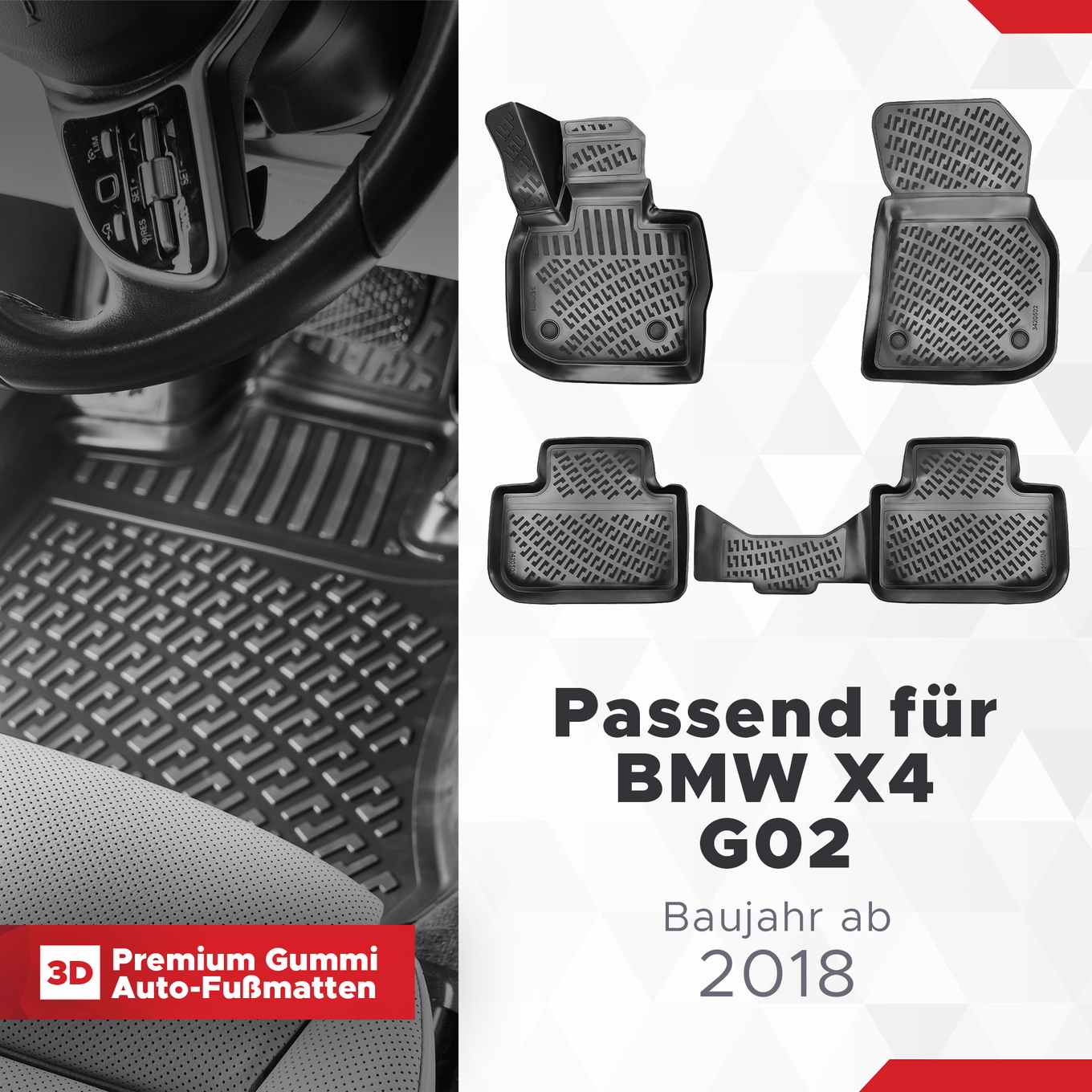 3D Autofußmatten Set passend für BMW X4 G02 Baujahr ab 2018 1