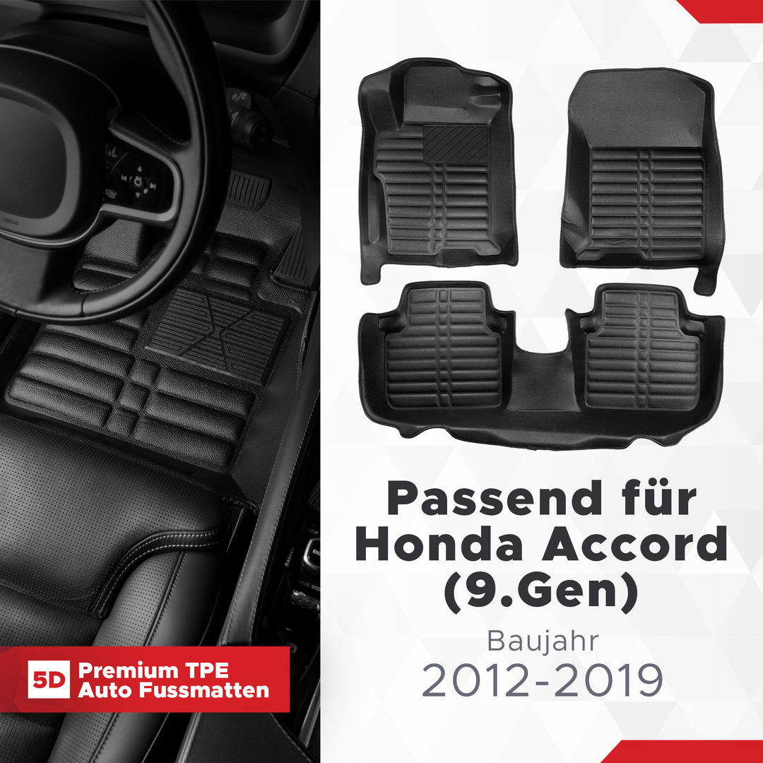 5D Premium Auto Fussmatten TPE Set passend für Honda Accord (9.Gen) Baujahr 2012-2019