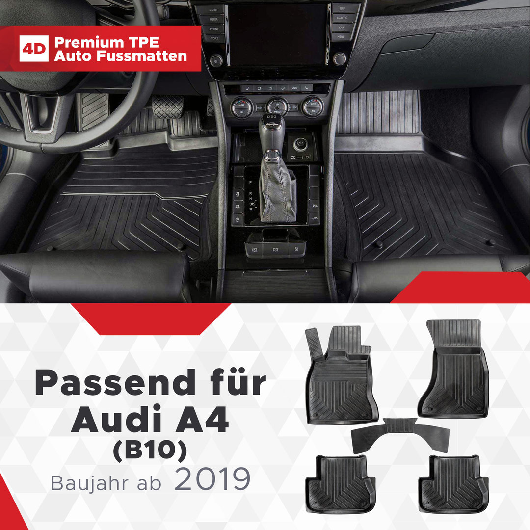 3D Premium Gummi Auto Fußmatten Set Passend für Audi A4 (B10) Baujahr ab 2019 1