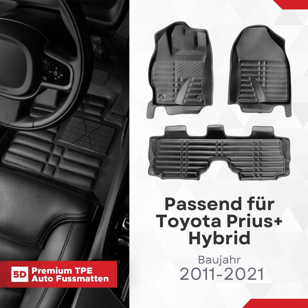 5D Premium Auto Fussmatten TPE Set passend für Toyota Prius+ Hybrid Baujahr 2011-2021 1