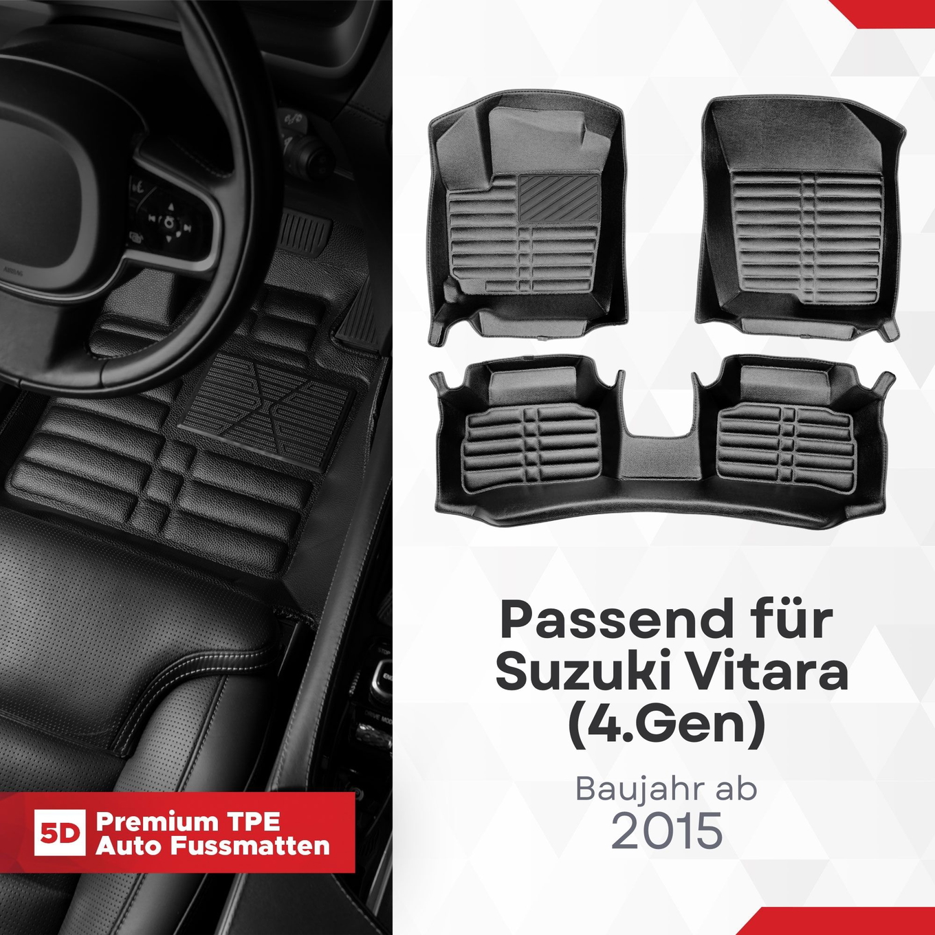 5D Premium Auto Fussmatten TPE Set passend für Suzuki Vitara (4.Gen) Baujahr ab 2015