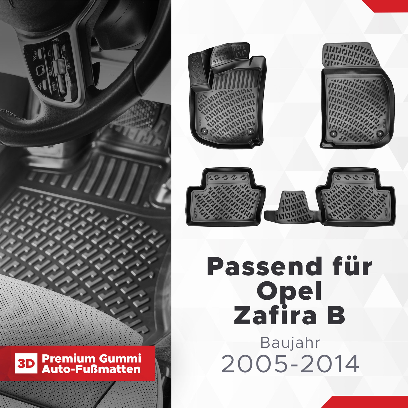 3D Auto Fussmatten Set passend für Opel Zafira B Baujahr 2005-2014 1