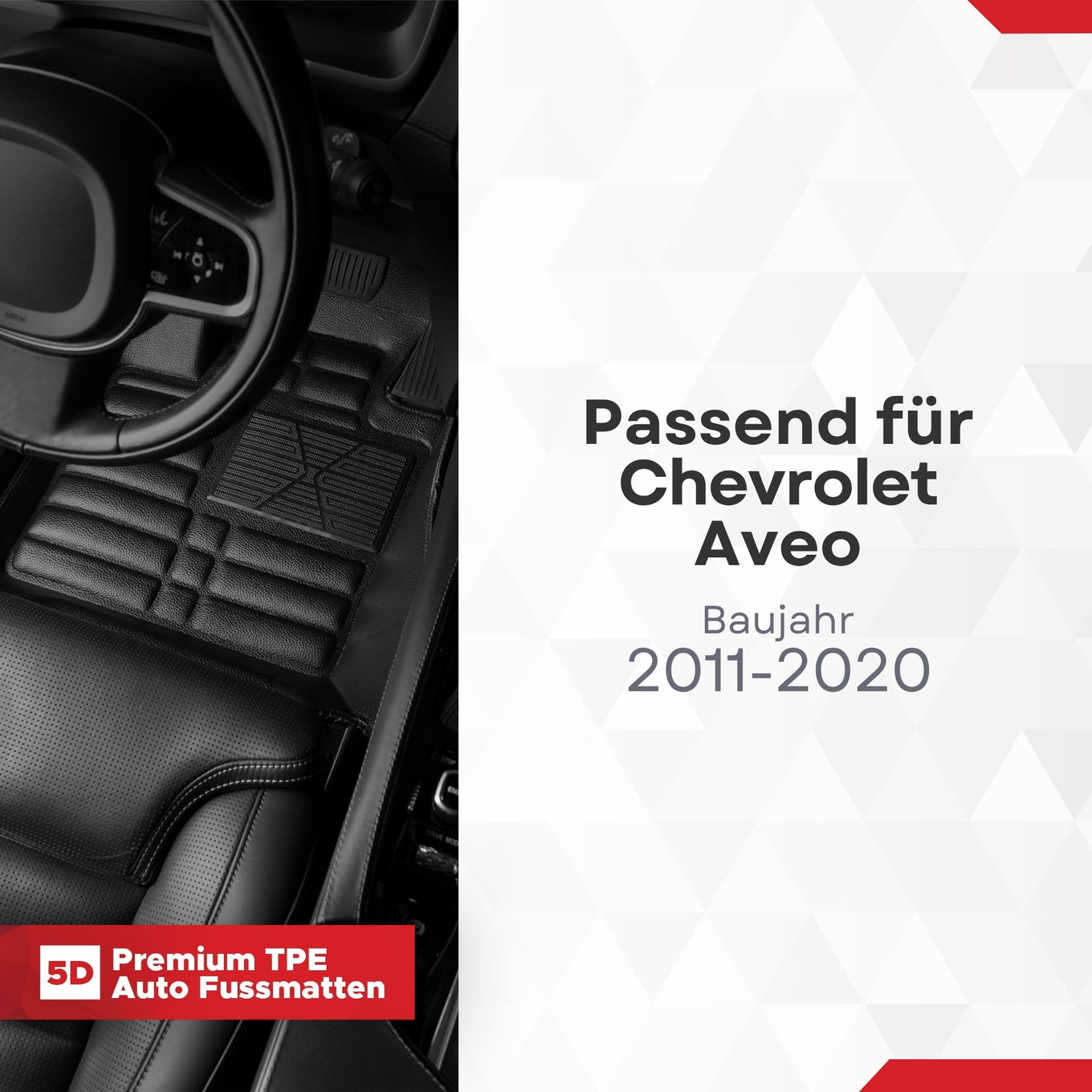 5D Premium Auto Fussmatten TPE Set passend für Chevrolet Aveo Baujahr 2011-2020 1
