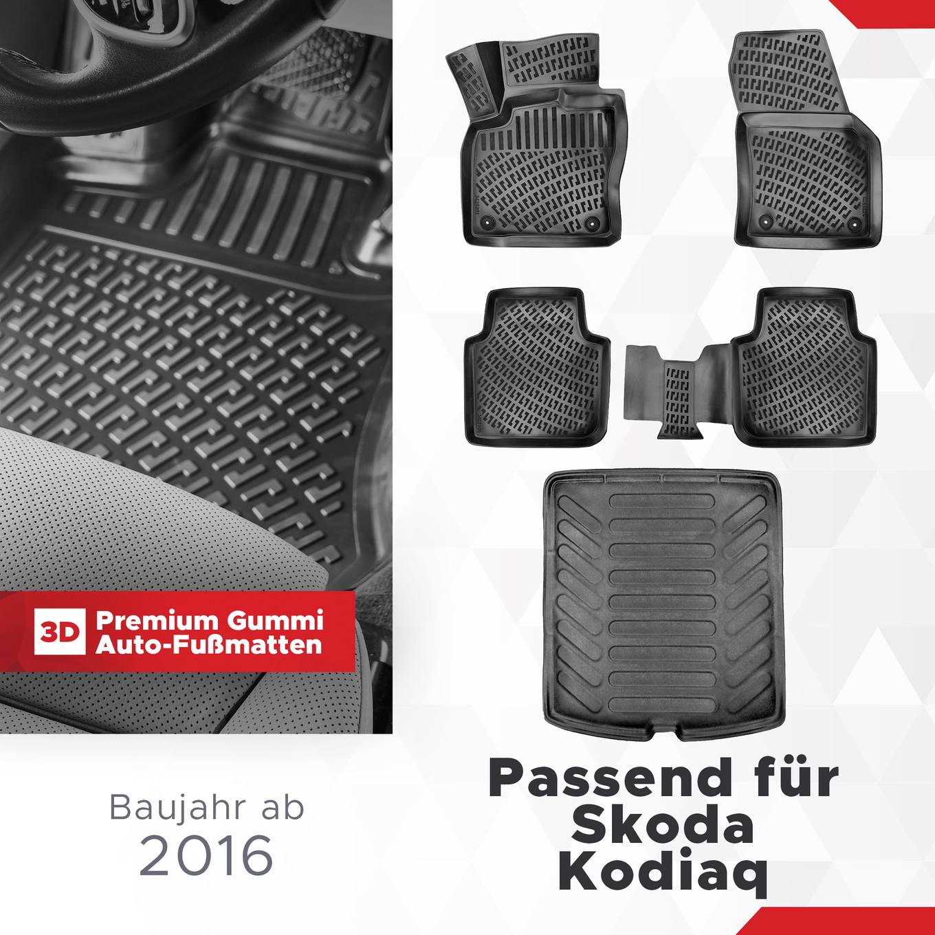 3D Auto Gummimatten & Kofferraumwanne Set für Skoda Kodiaq Baujahr ab 2016 1