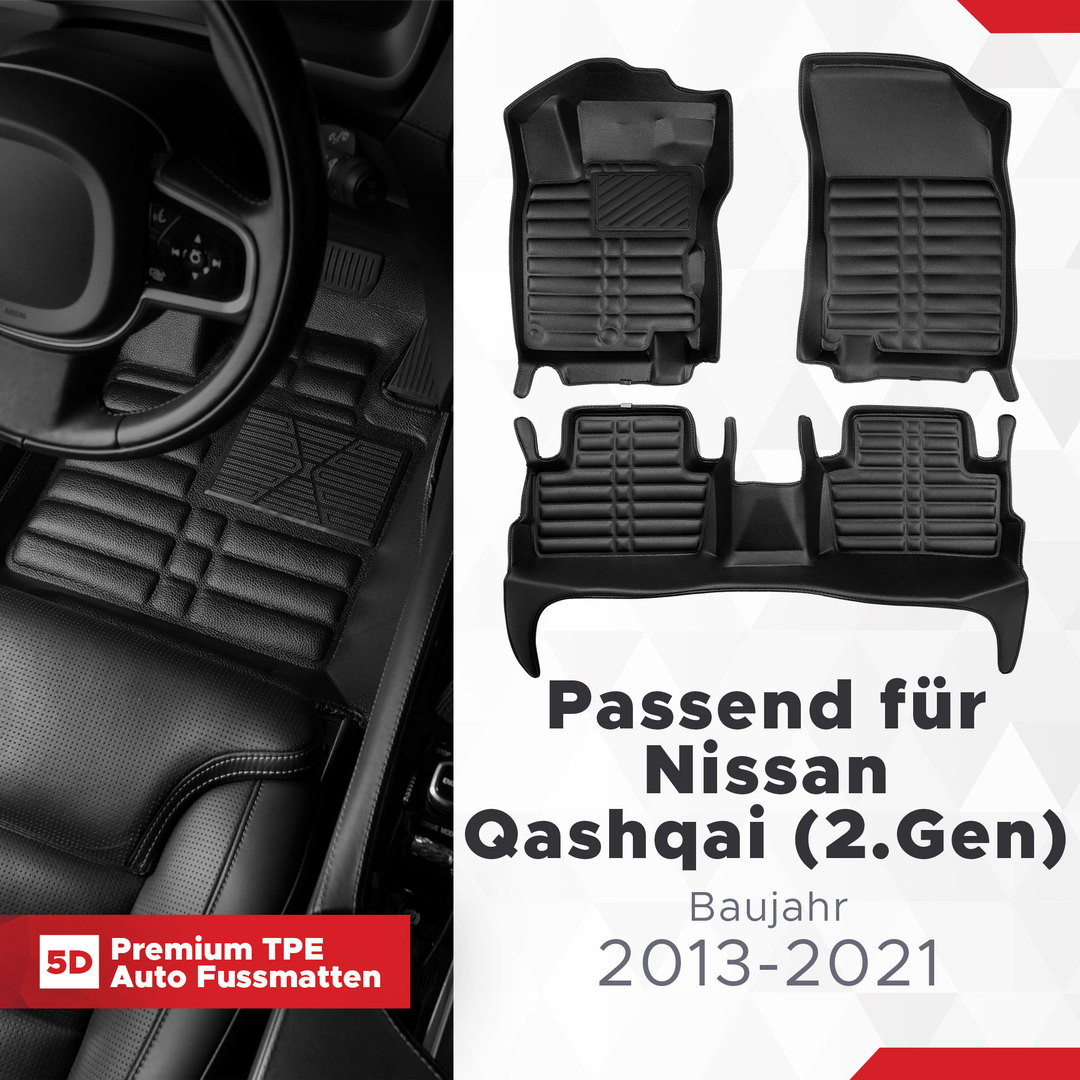 5D Premium Auto Fussmatten TPE Set passend für Nissan Qashqai (2.Gen) Baujahr 2013-2021 1