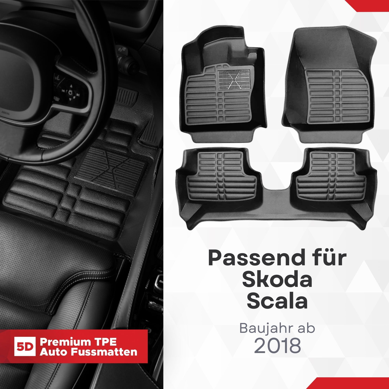 5D Premium Auto Fussmatten TPE Set passend für Skoda Scala Baujahr ab 2018 1
