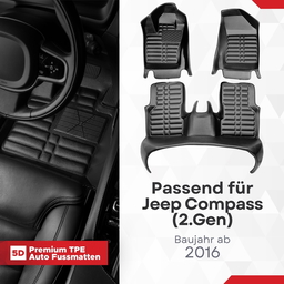 5D Premium Auto Fussmatten TPE Set passend für Jeep Compass (2.Gen) Baujahr ab 2016 thumbnail