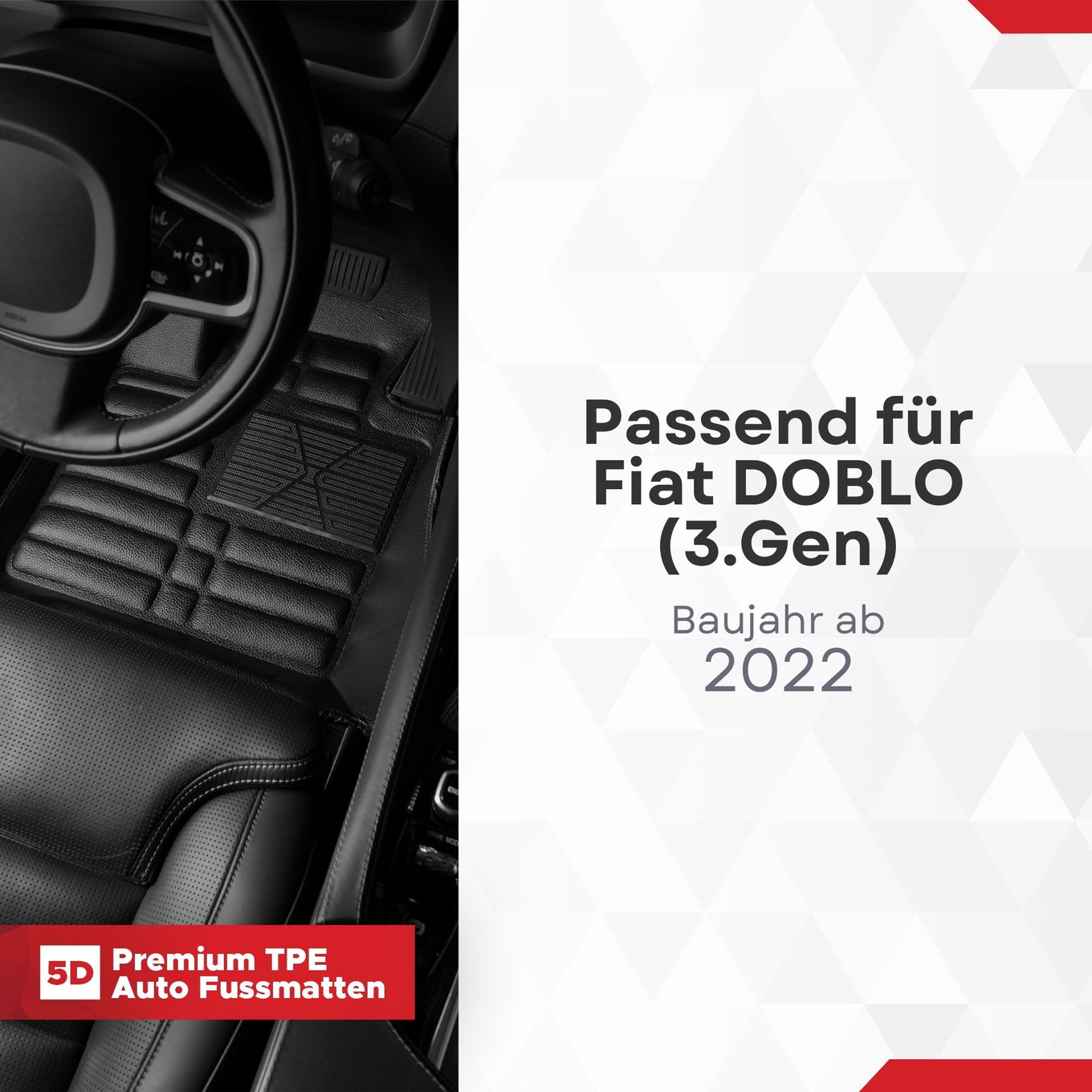 5D Premium Auto Fussmatten TPE Set passend für Fiat DOBLO (3.Gen) Baujahr ab 2022 1