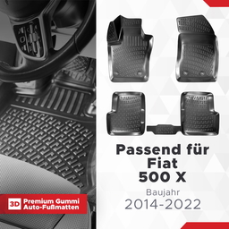 3D Auto Fussmatten Set passend für Fiat 500 X Baujahr 2014-2022 ( Passt nicht für Elektro ) thumbnail