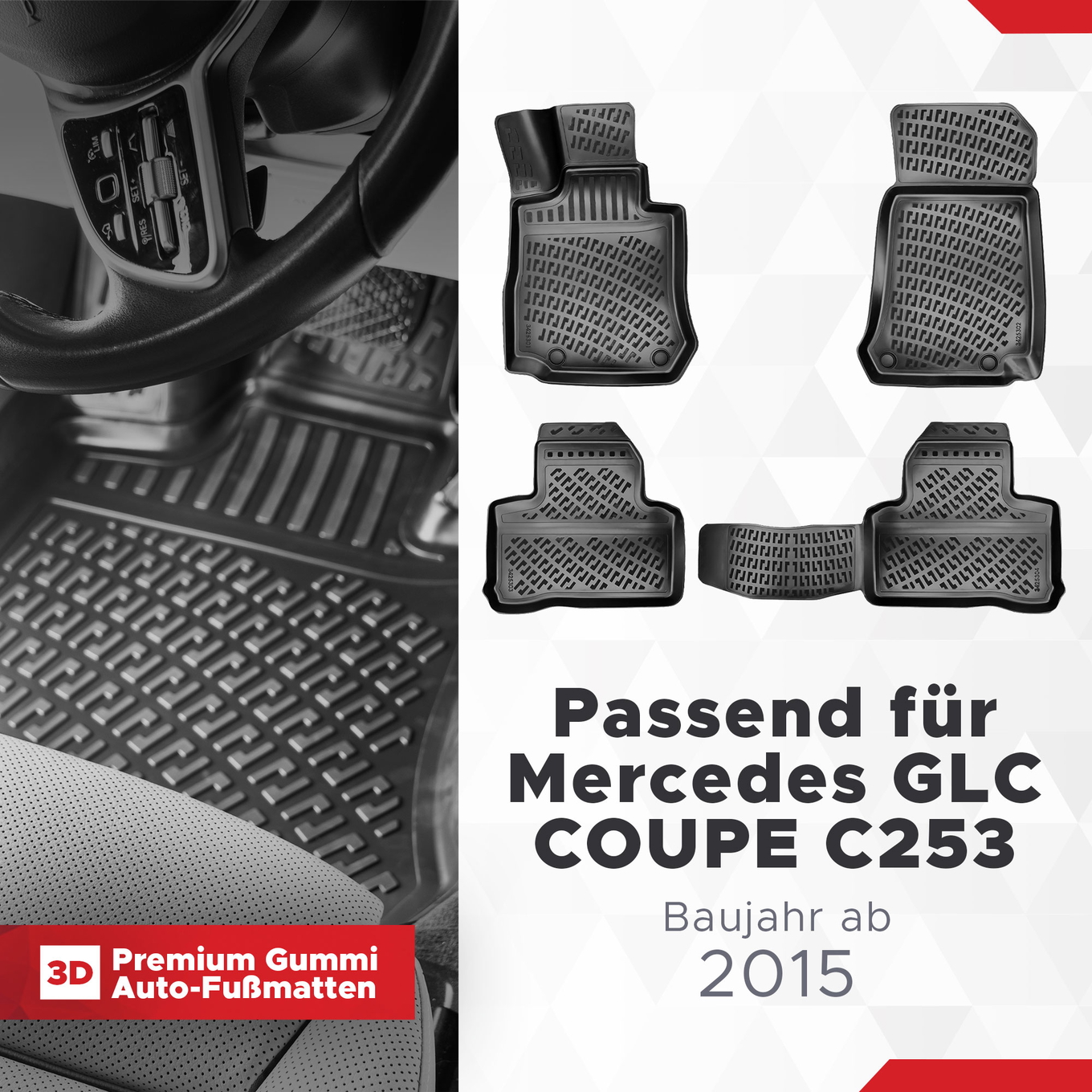 3D Auto Fussmatten Set passend für Mercedes GLC COUPE C253 Baujahr ab 2015 1