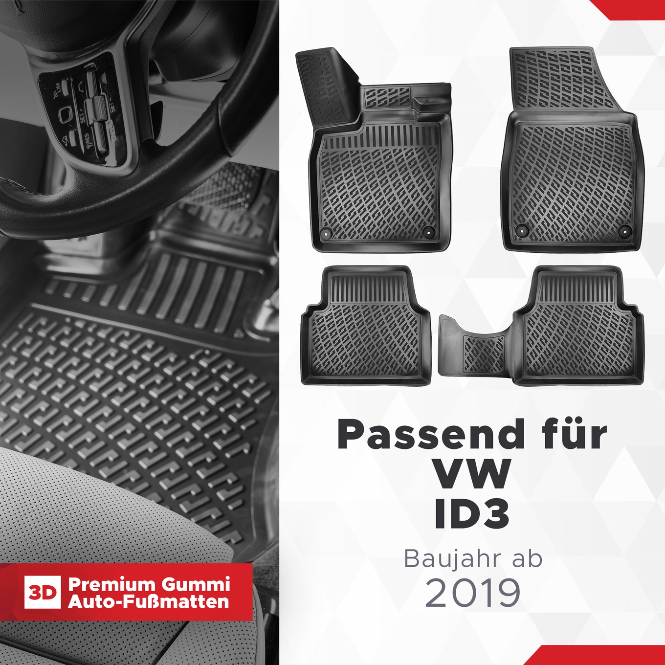 3D Auto Fussmatten Set passend für VW ID3 Baujahr ab 2019 1