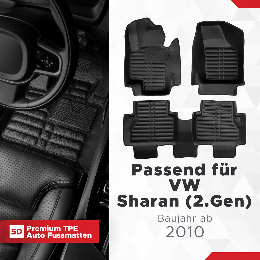 5D Premium Auto Fussmatten TPE Set passend für VW Sharan (2.Gen) für 5 und 7 Sitze Baujahr ab 2010 1