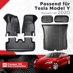 5D Premium Auto Fussmatten TPE Gesamtset passend für Tesla Model Y Baujahr ab 2020 thumbnail