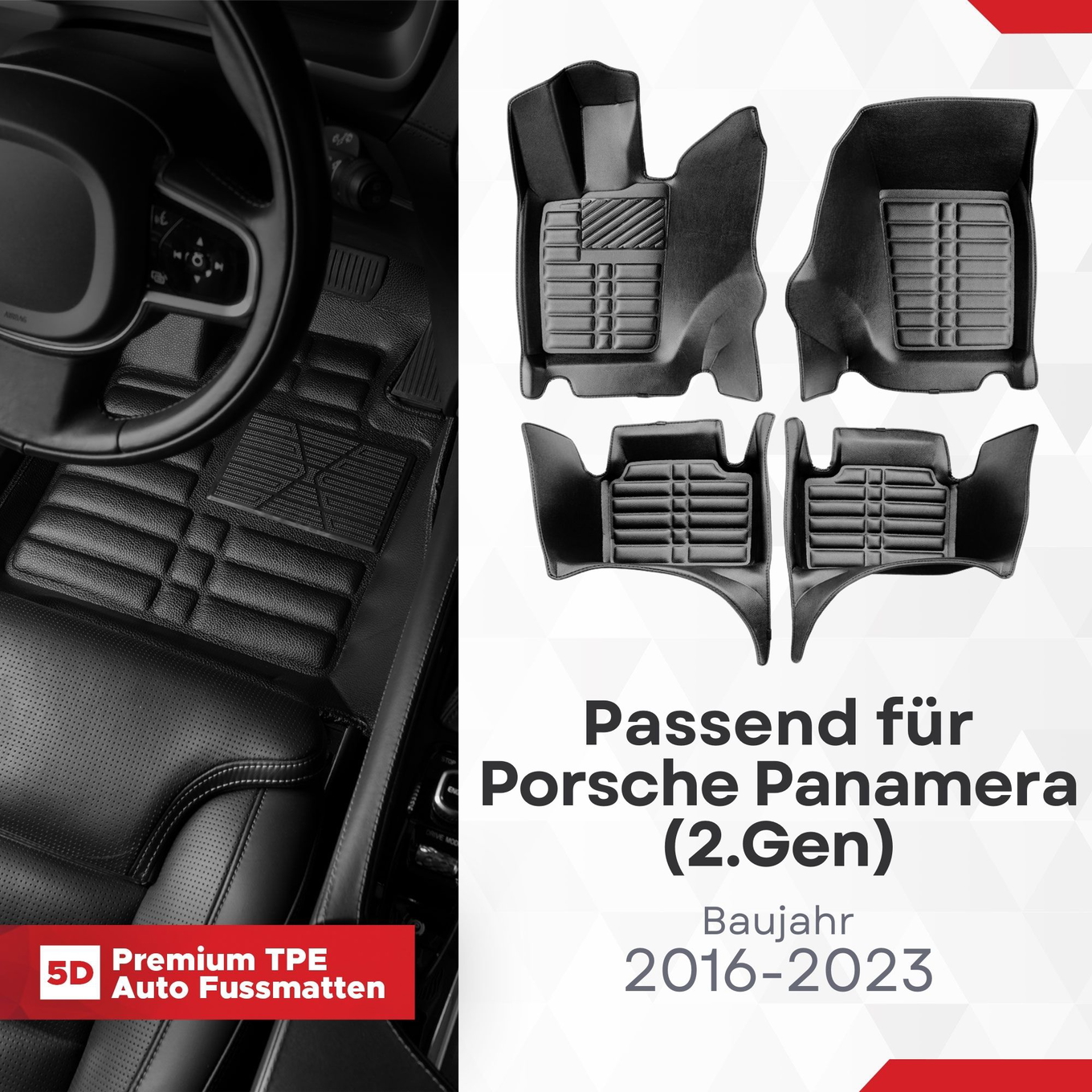 5D Premium Auto Fussmatten TPE Set passend für Porsche Panamera (2.Gen) Baujahr 2016-2023 1