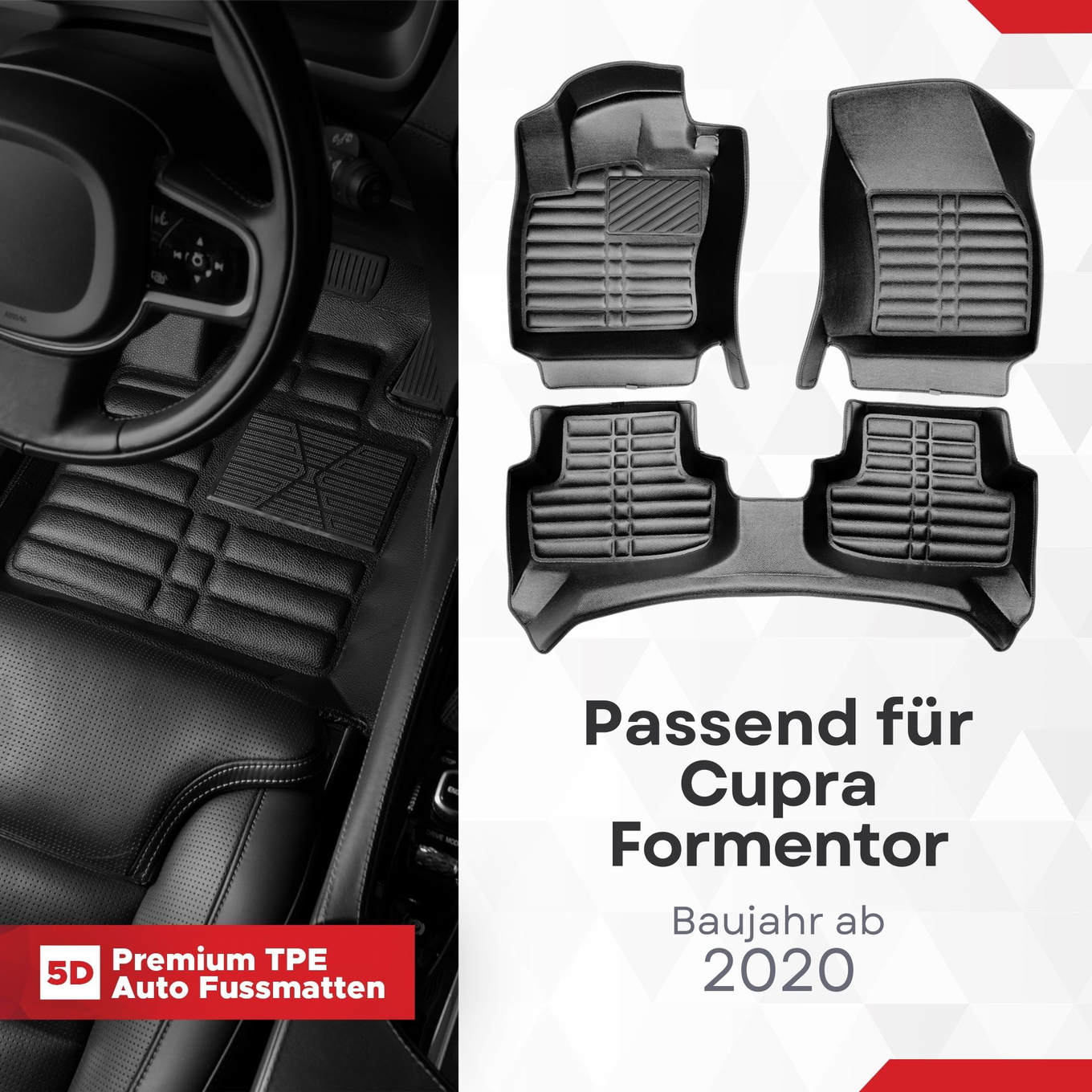 5D Premium Auto Fussmatten TPE Set passend für Cupra Formentor Baujahr ab 2020 1