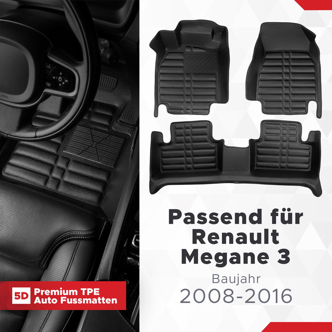 5D Premium Auto Fussmatten TPE Set passend für Renault Megane 3 Baujahr 2008-2016 1