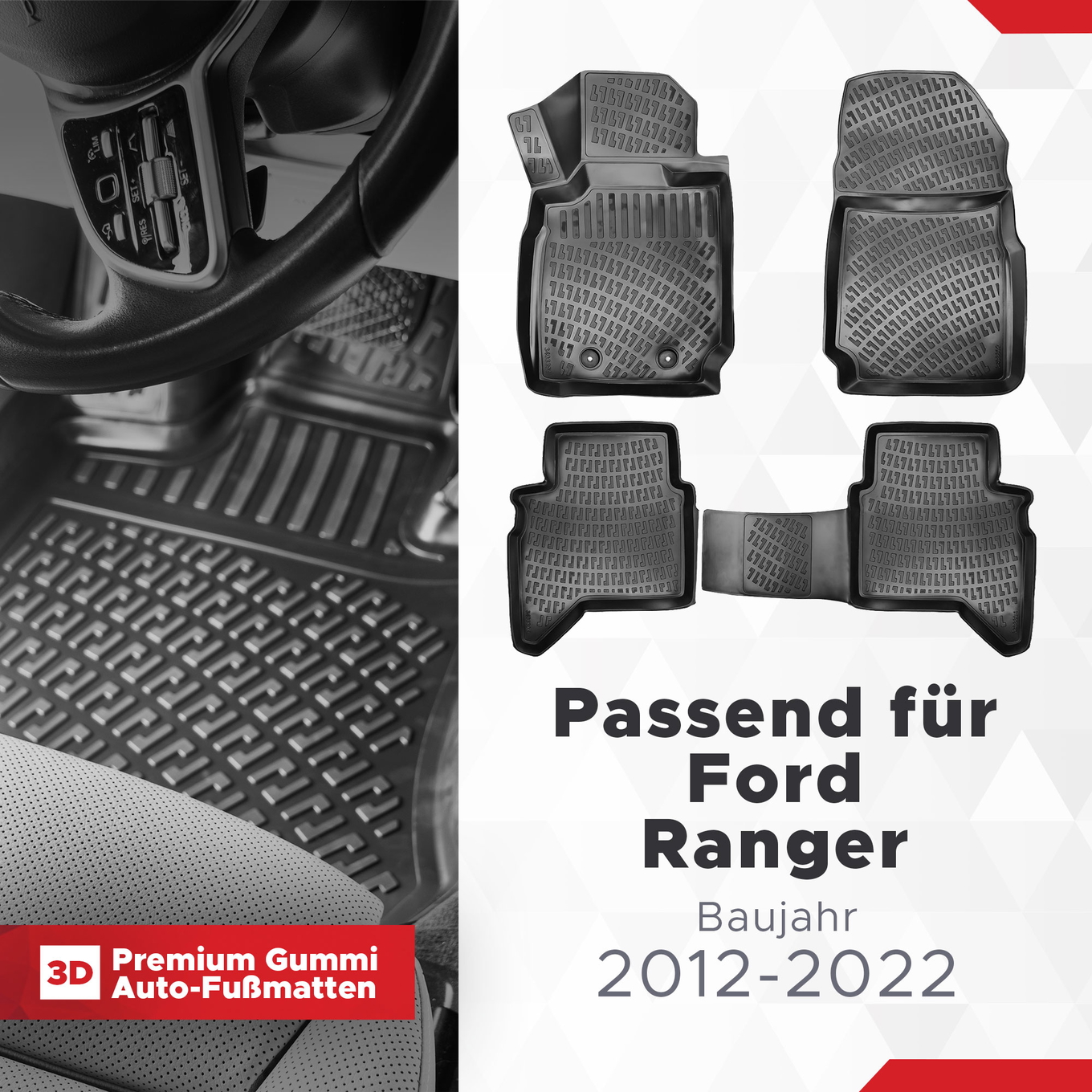 3D Auto Fussmatten Set passend für Ford Ranger Baujahr 2012-2022 1