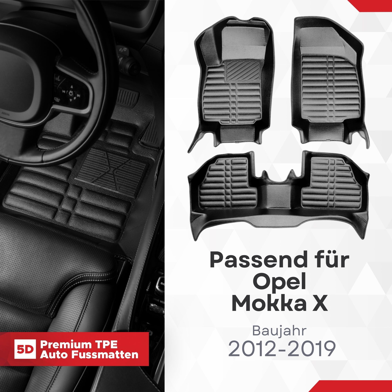 5D Premium Auto Fussmatten TPE Set passend für Opel Mokka X Baujahr 2012-2019 1