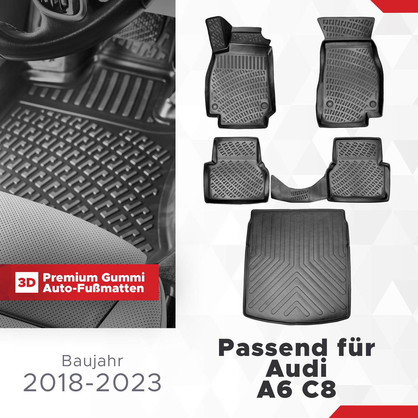 3D Auto Gummimatten & Kofferraumwanne Set für Audi A6 C8 Baujahr ab 2018