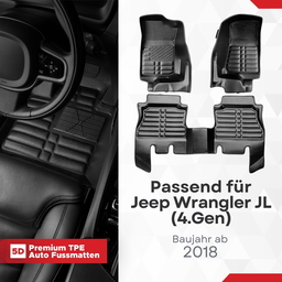 5D Premium Auto Fussmatten TPE Set passend für Jeep Wrangler JL (4.Gen) Baujahr ab 2018 thumbnail