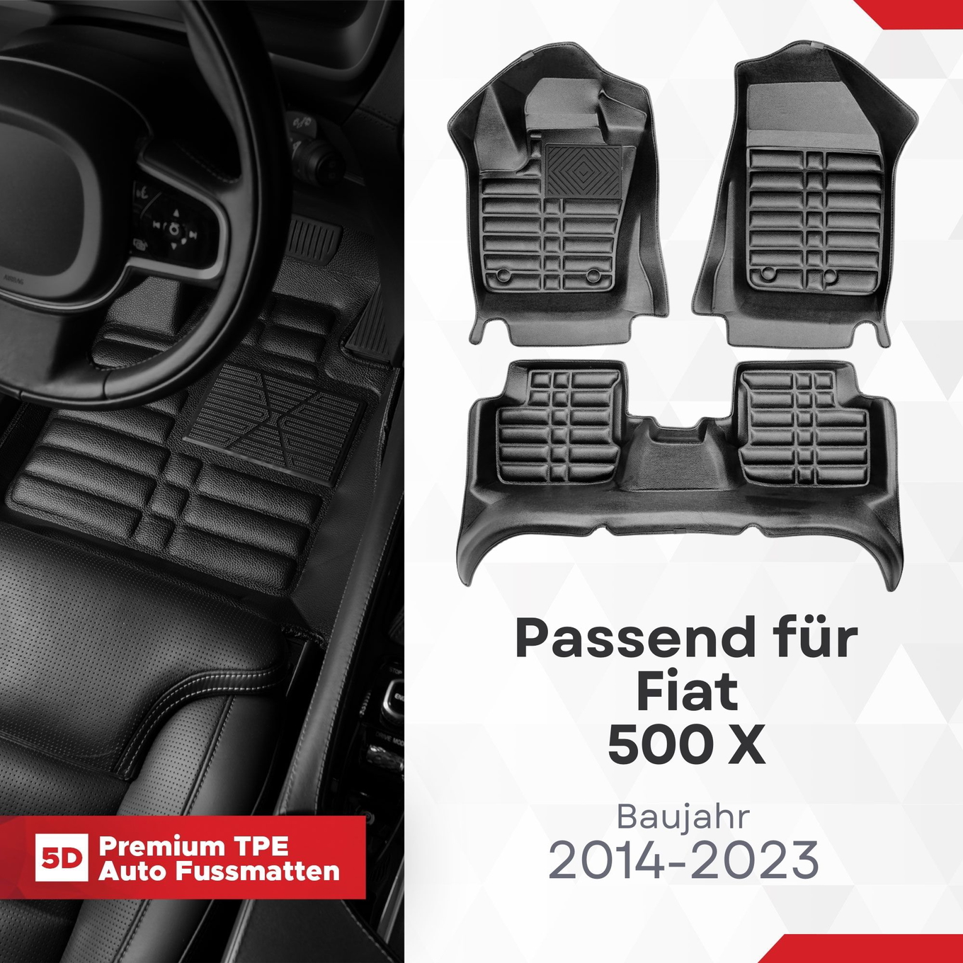 5D Premium Auto Fussmatten TPE Set passend für Fiat 500 X Baujahr 2014-2023 1